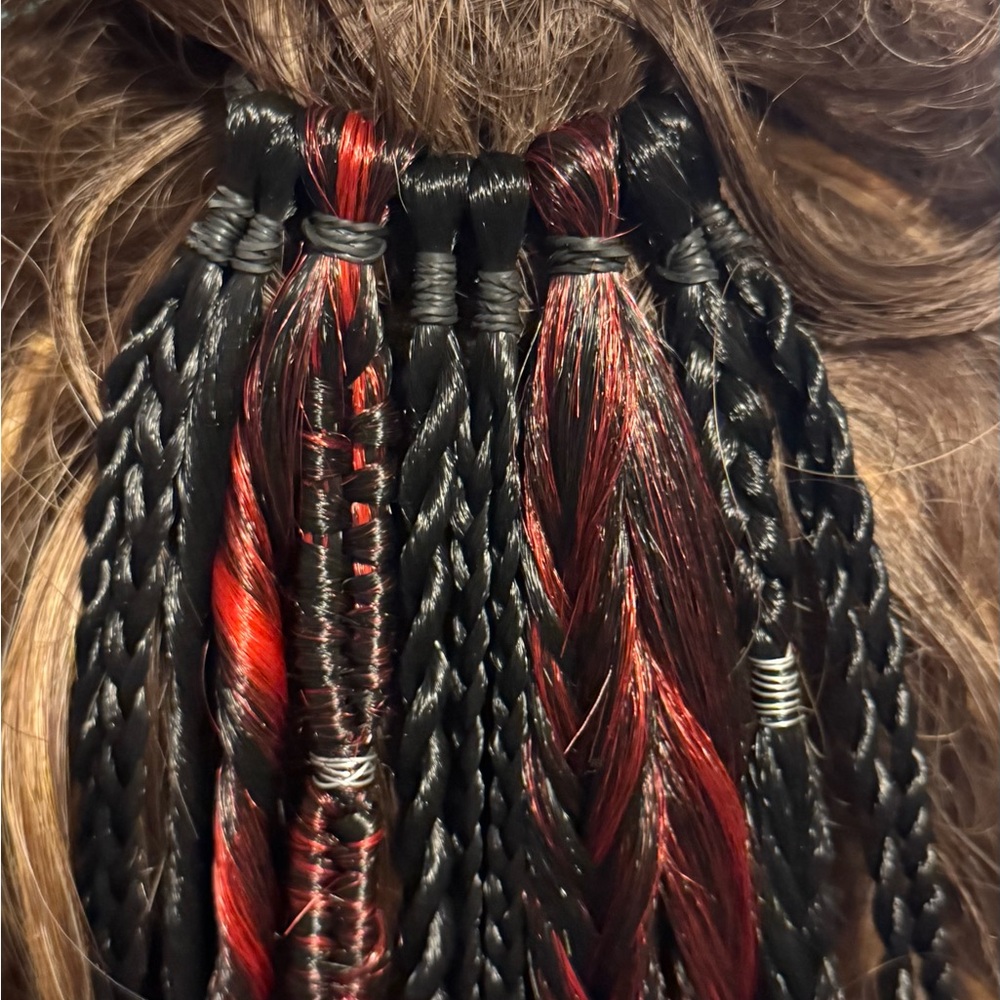 Red & Black Braided Hair Extension ponytail Accent